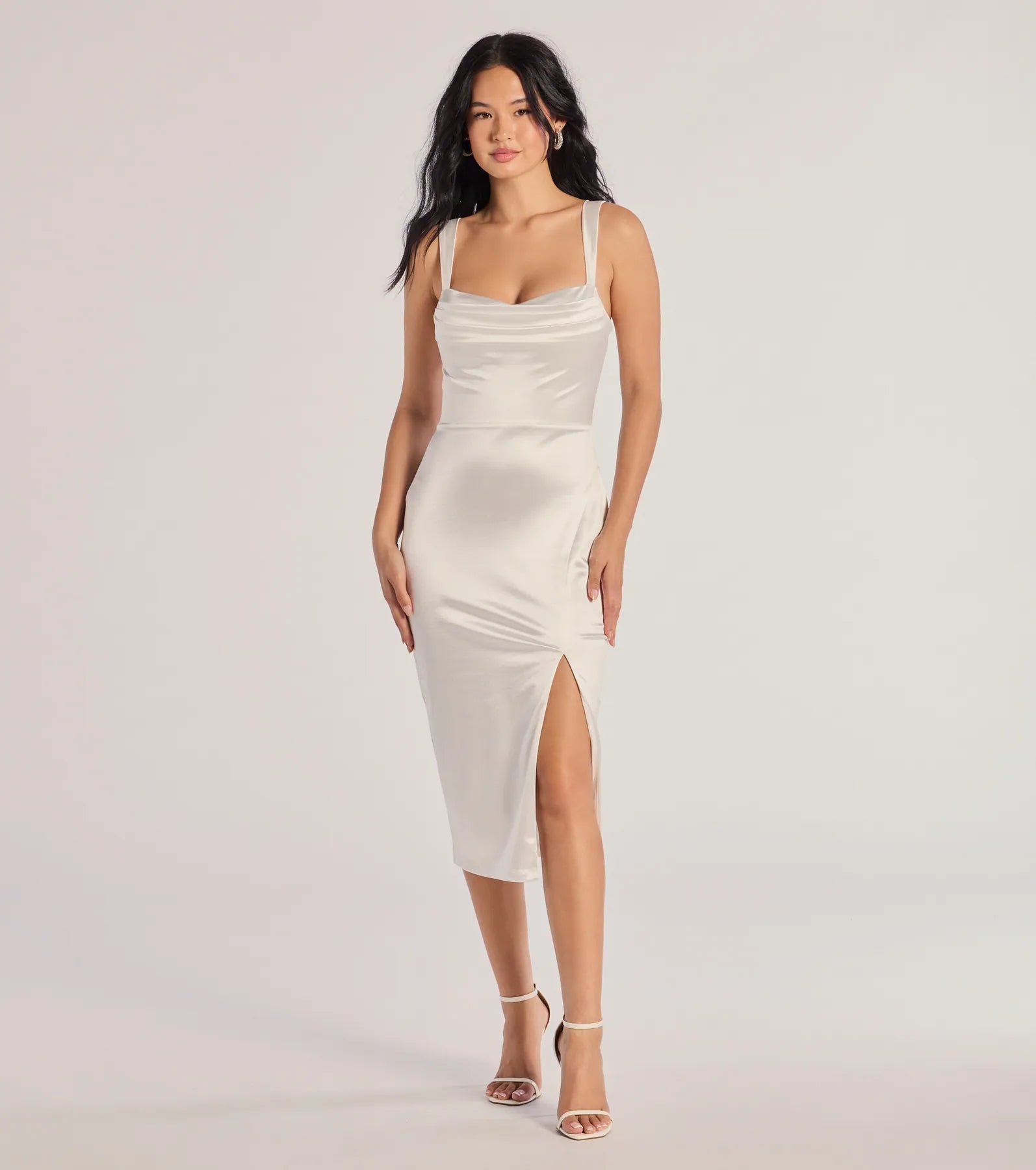 White Satin Dress White Silk Dress Midi White Satin Fishtail Maxi