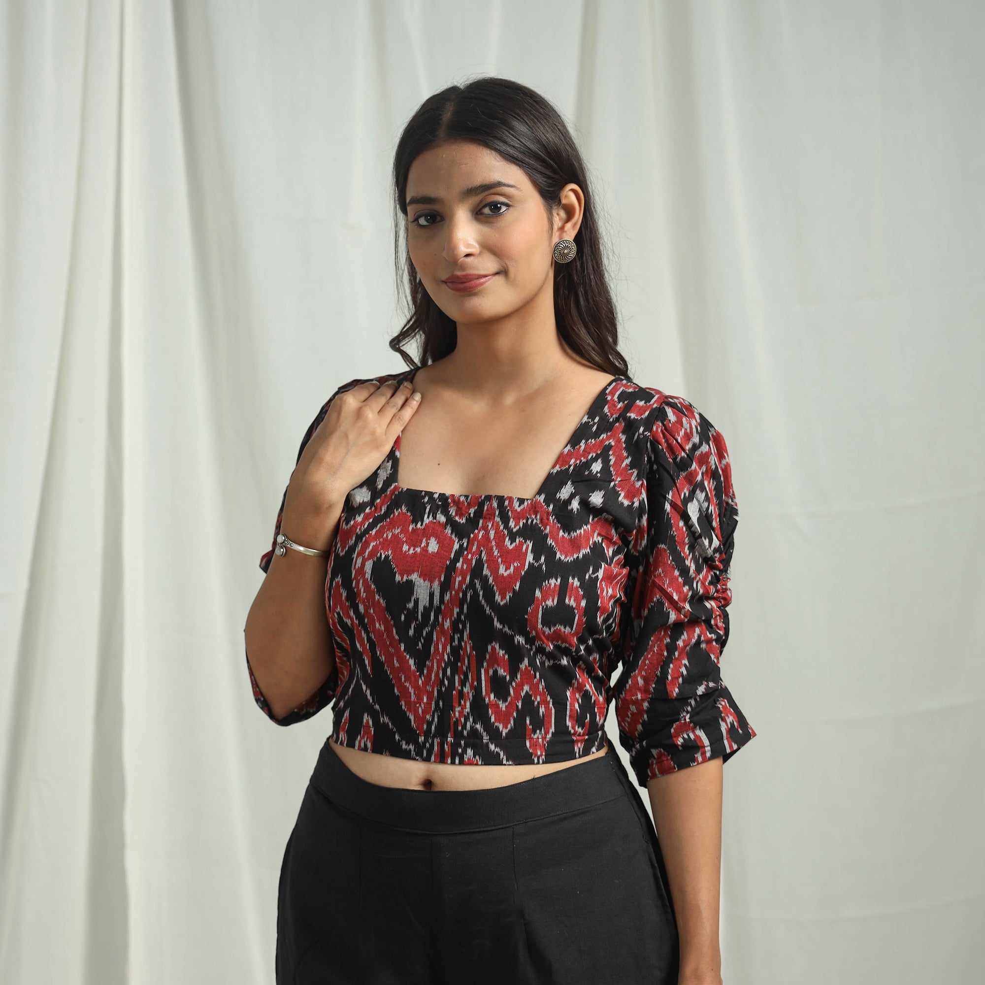 Blue - Mercerised Cotton Pochampally Ikat Crop Top 12