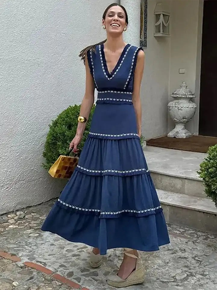 Rapunzel Cotton Summer Dress in Blue