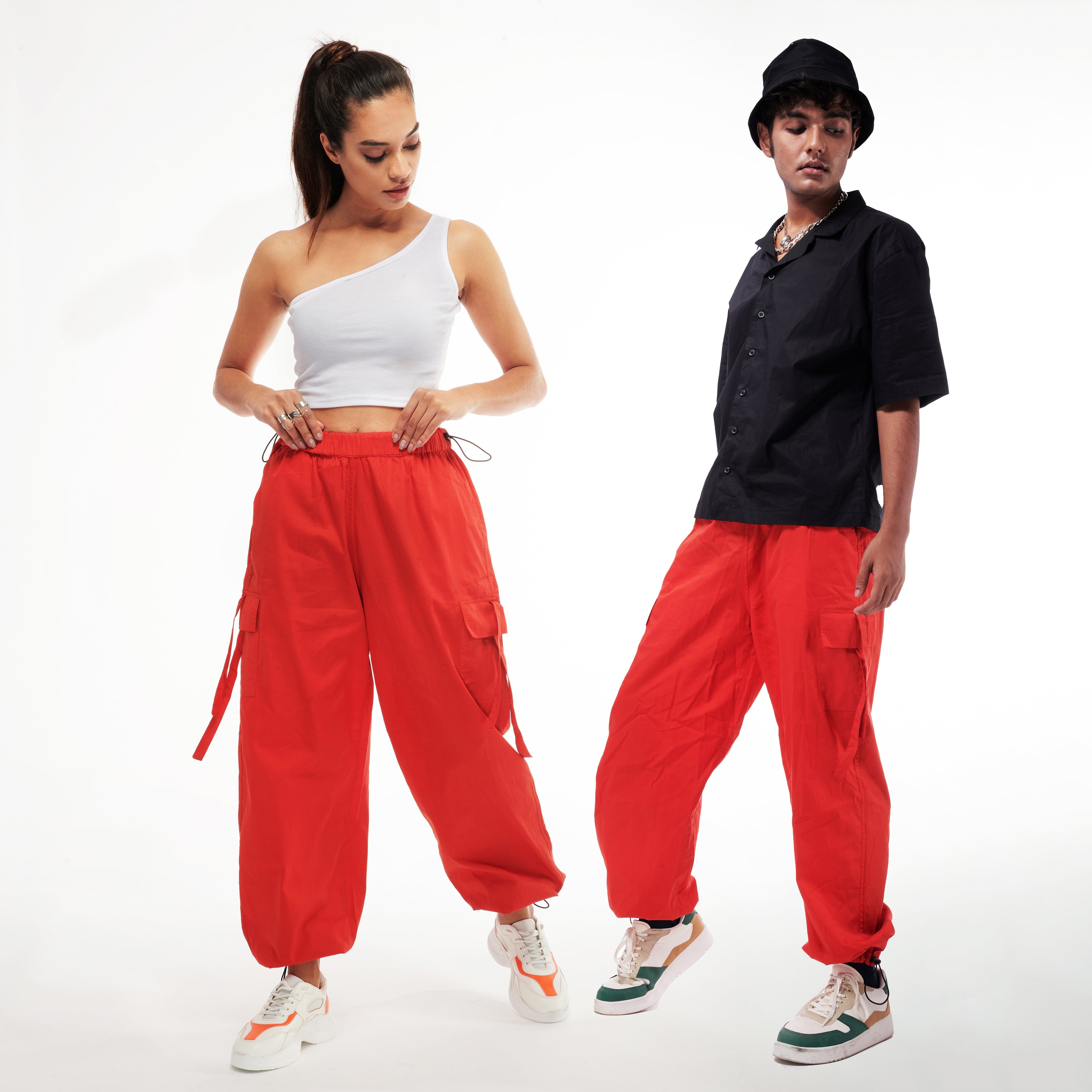 Unisex Red Cargo Parachute Pants