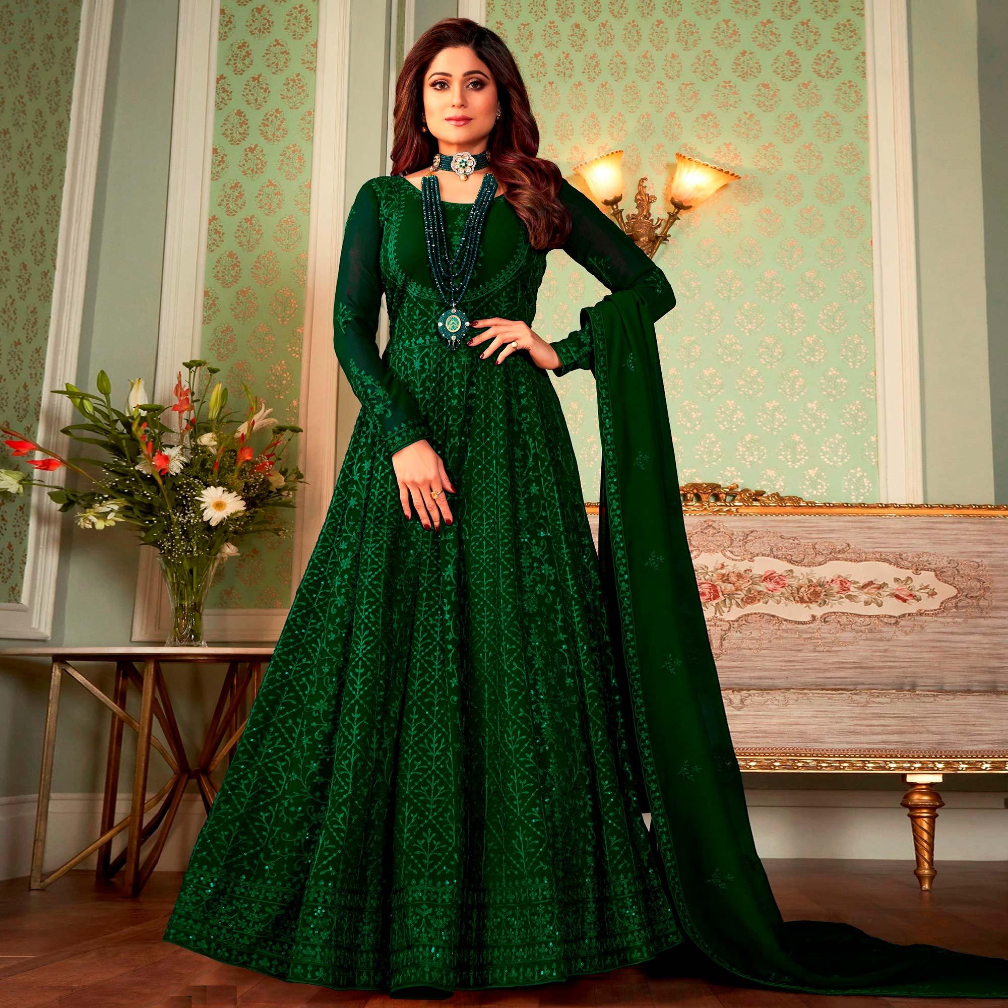 slim fit dress slacks Party Wear Olive Green Color Thread & Sequence Embroider main image 1