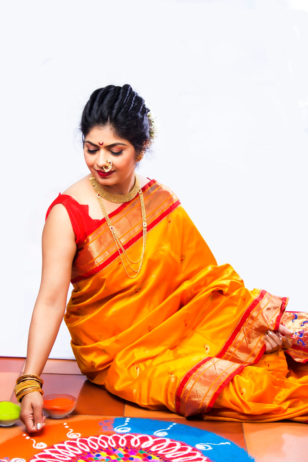 woman in orange sleeveless dress