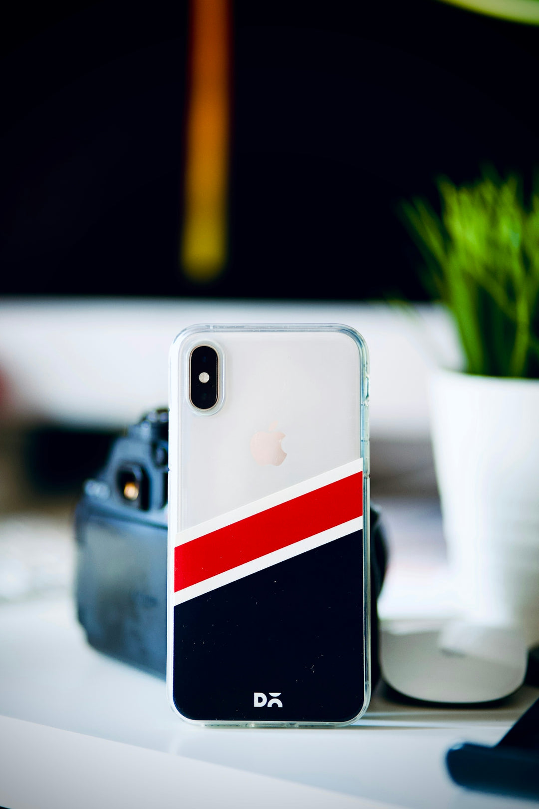 silver iphone 6 with black and red case