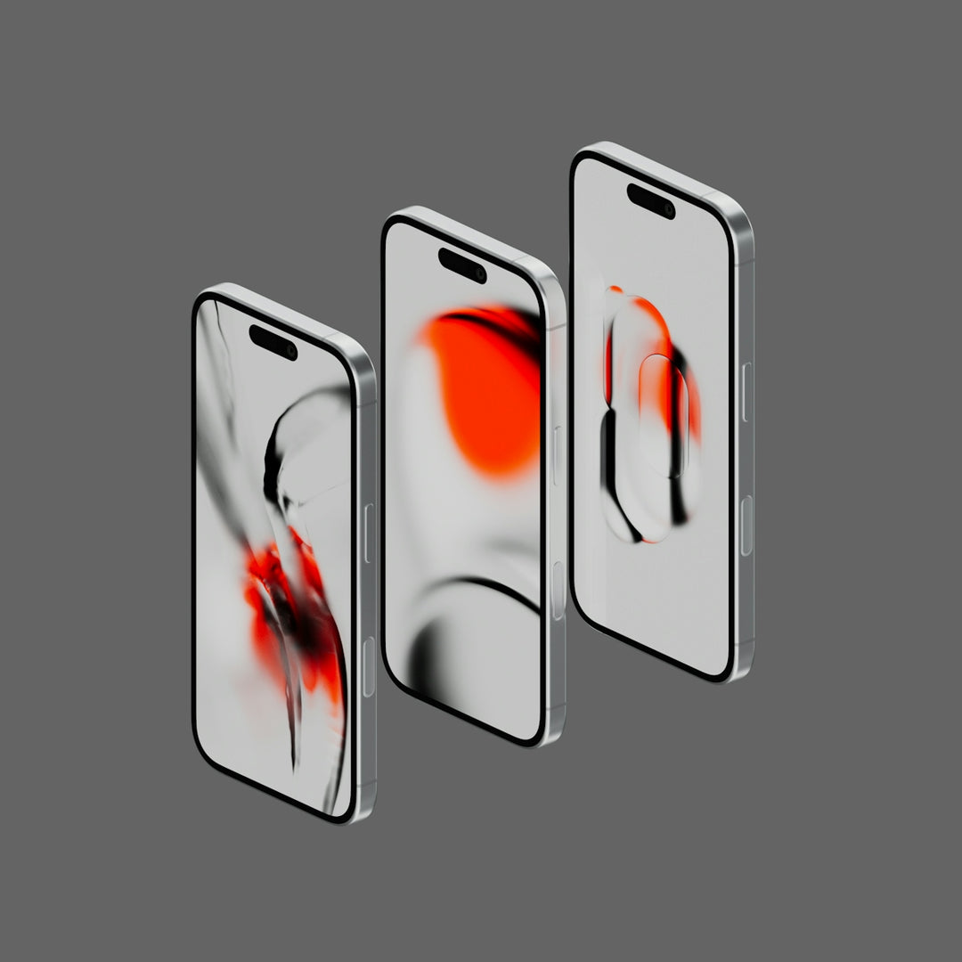 Three modern phones with abstract, artistic displays.