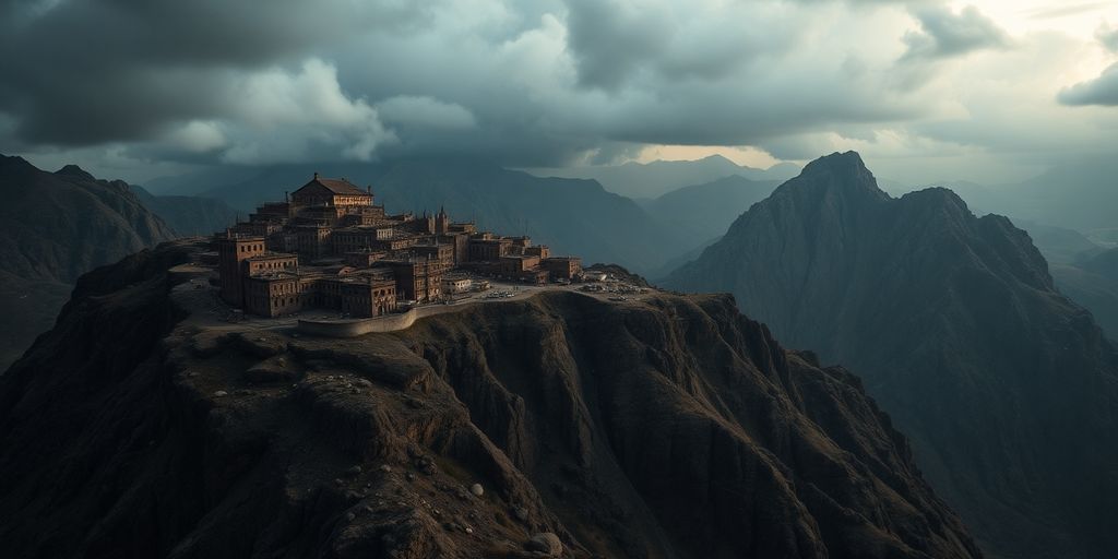 ऊँची पर्वत चोटी पर बसा शहर, अँधेरा और सोना