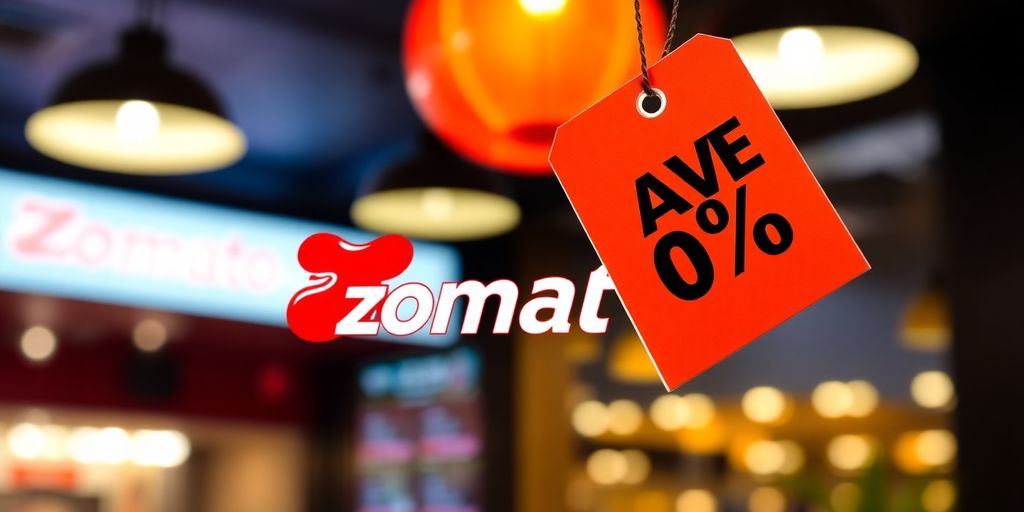 Zomato logo with a red discount tag.