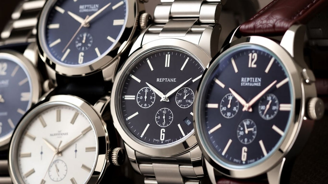 Five luxury men's watches with elegant designs.