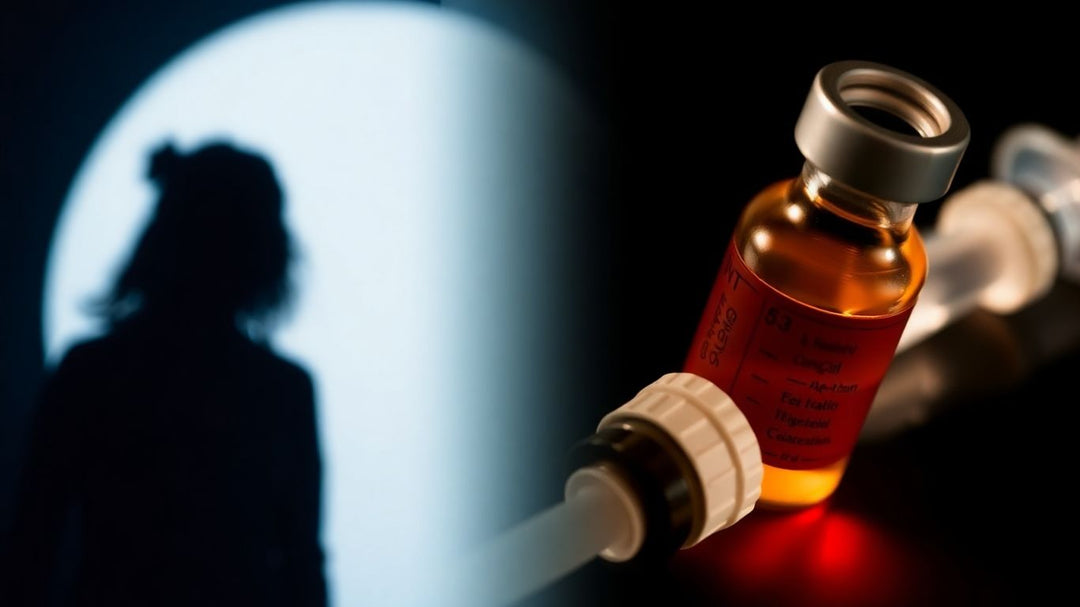 Ozempic vial and syringe with celebrity silhouette.