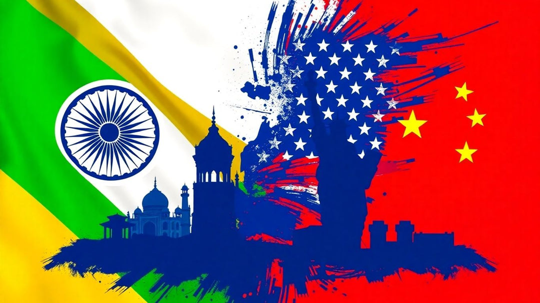 Flags of India, China, and USA in a competitive visual.