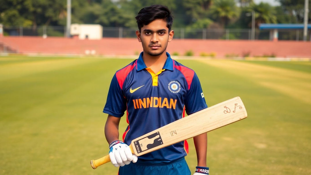 रिंकू सिंह क्रिकेट गियर में एक मैदान पर।
