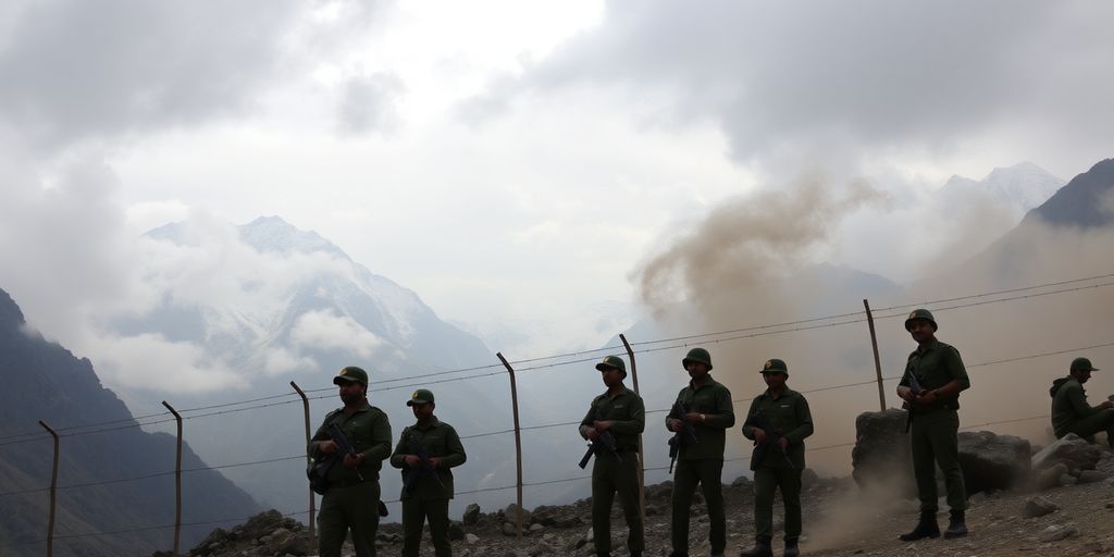 भारतीय सैनिक पहाड़ी सीमा बारब्ड वायर के पास पहरा देते।