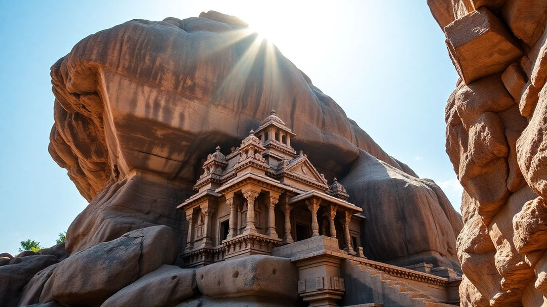 एक ही चट्टान से तराशा गया विशाल भारतीय मंदिर।