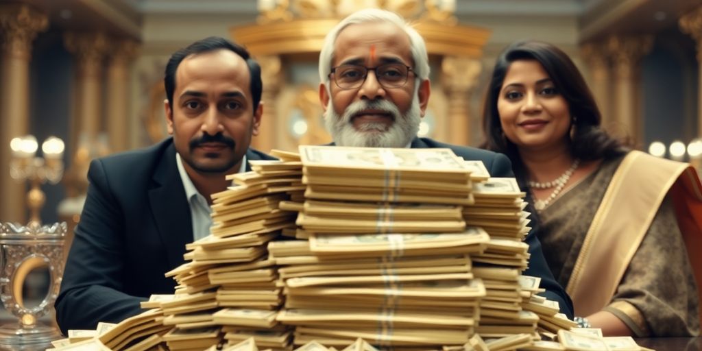 Mitesh and Indu with Raj Shamani, Indian rupees.