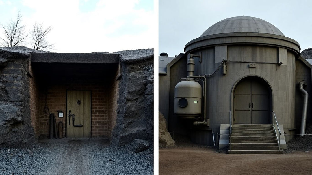 Tiny bunker versus colossal nuclear fallout shelter.