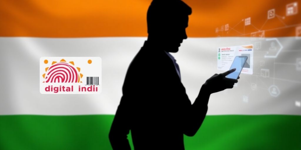 Digital India icons with a person.