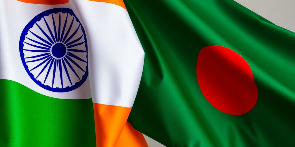 India and Bangladesh flags beside each other.