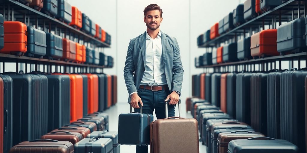Man with suitcase, Safari luggage brand