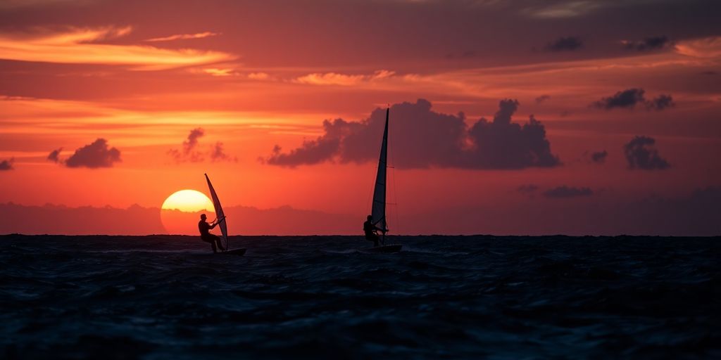 Windsurfer battling stormy waters near Google logo.