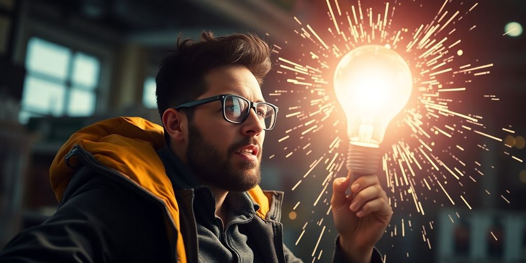 Small business owner with a lightbulb.