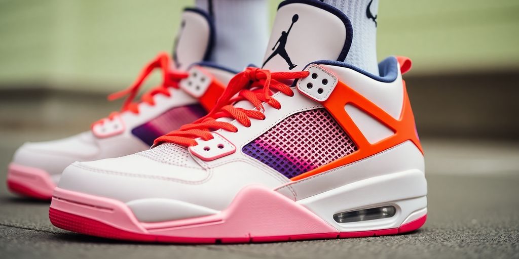 Air Jordan 4 2025 स्नीकर्स पैरों में।