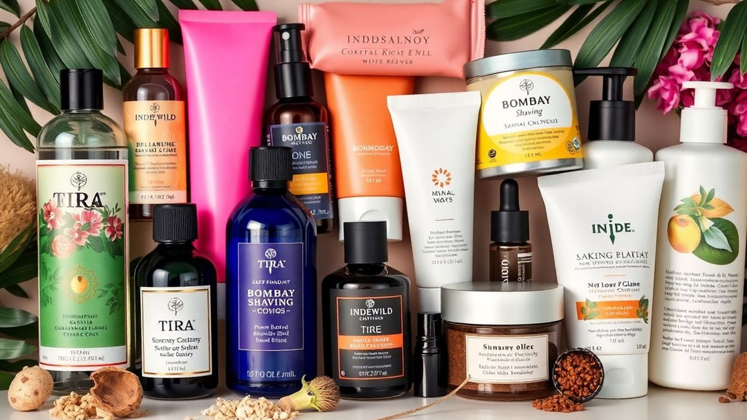 Indian beauty products from Tira, Bombay Shaving Co., and Inde Wild.