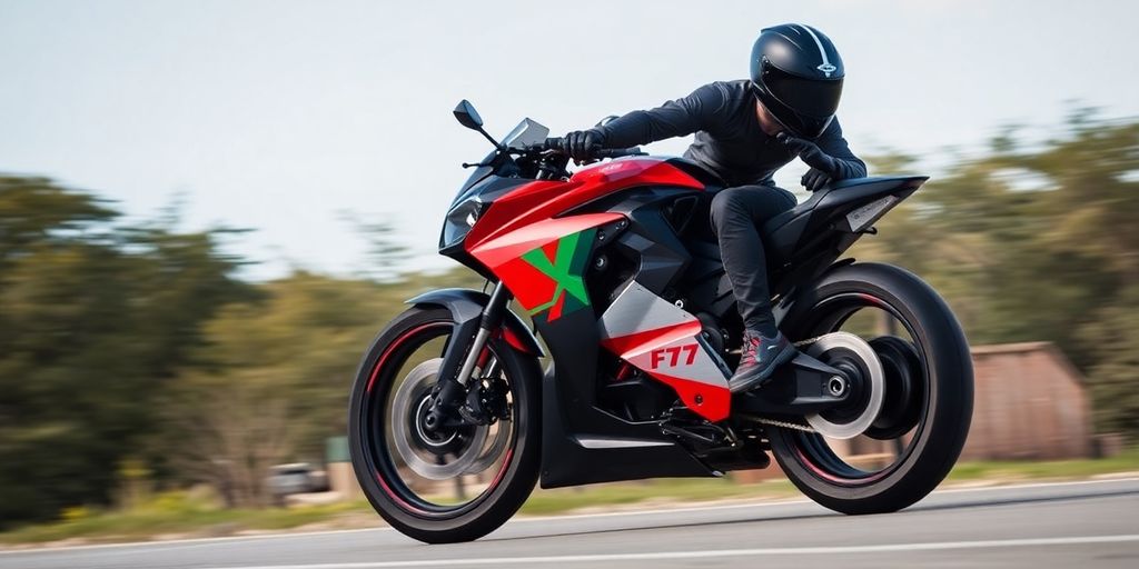 Ultraviolette F77 Mach 2 electric motorcycle in motion.