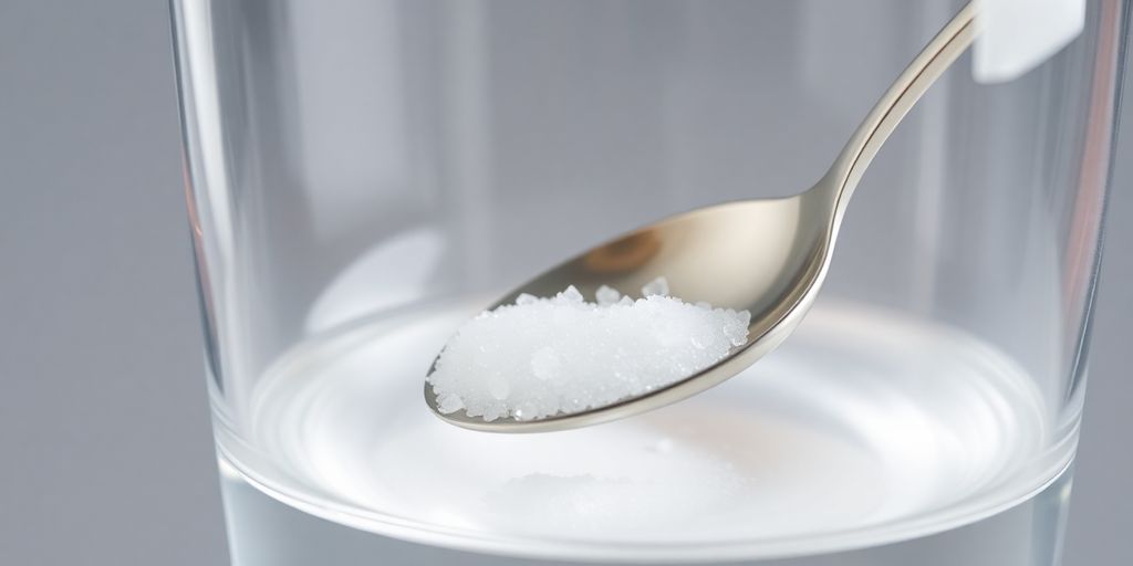 A spoonful of sugar dissolving into a glass of water.