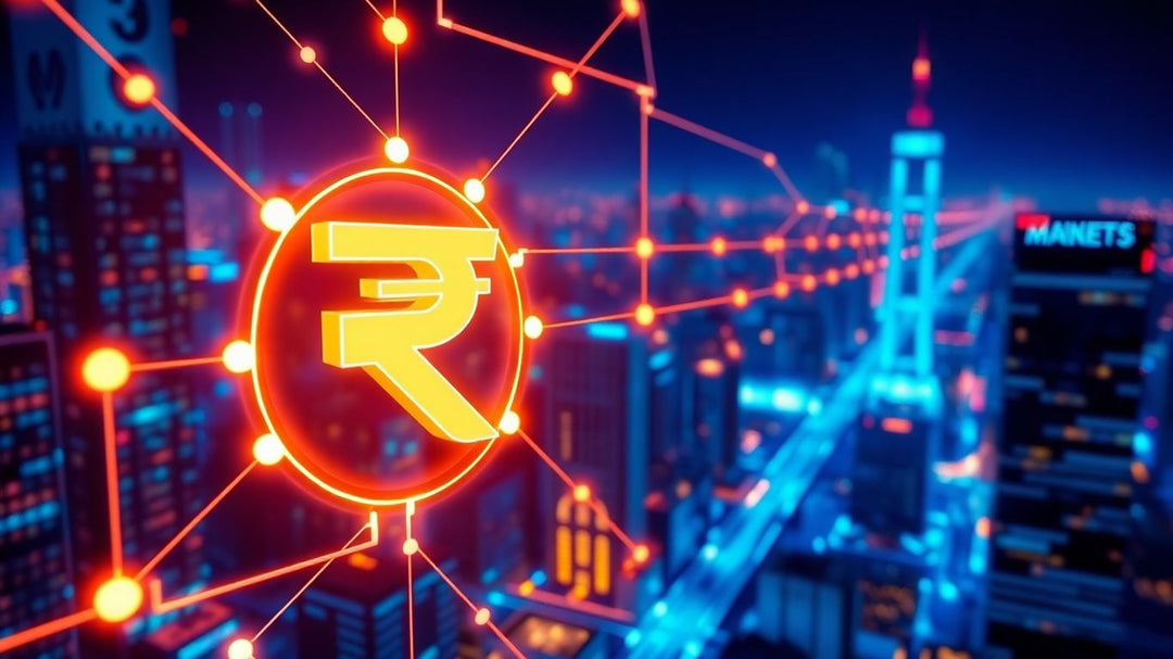 Digital Indian economy with connected currency and technology.