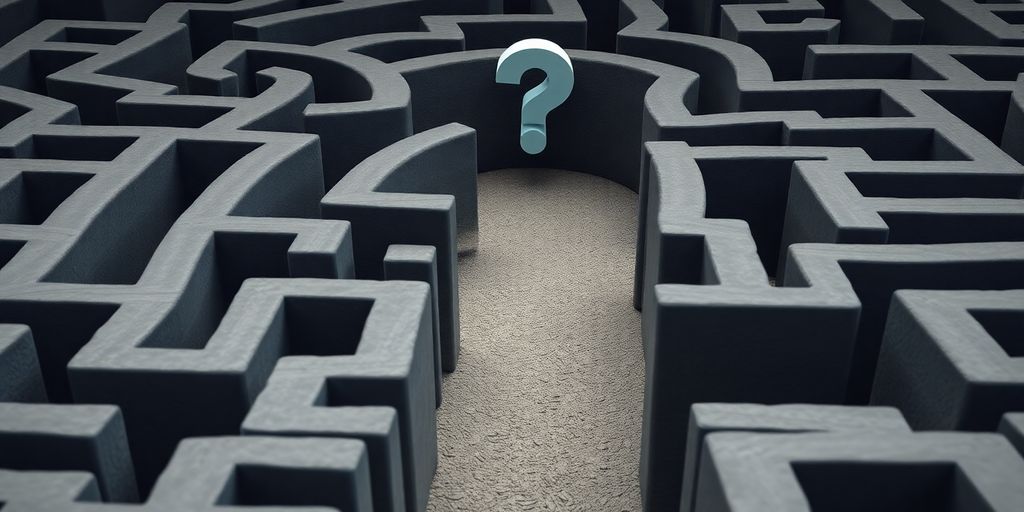 A maze with a large question mark at the entrance.