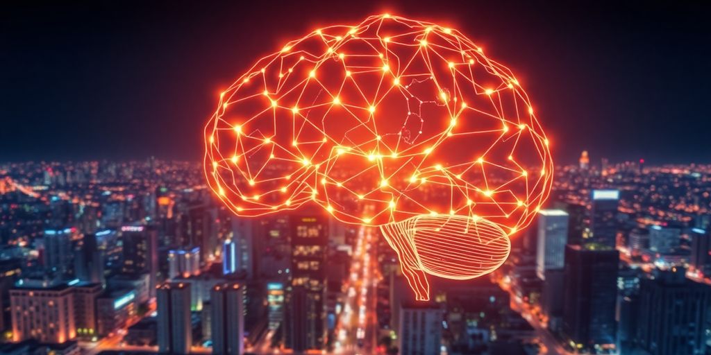 Vibrant brain connections illuminating futuristic cityscape.