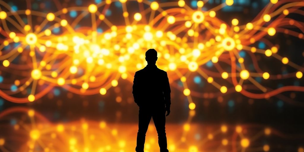 Person looking at a digital brain interface.