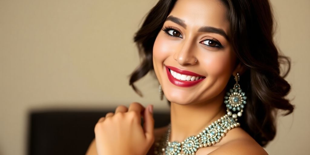 Tamannaah Bhatia smiles, adorned with elegant jewellery.