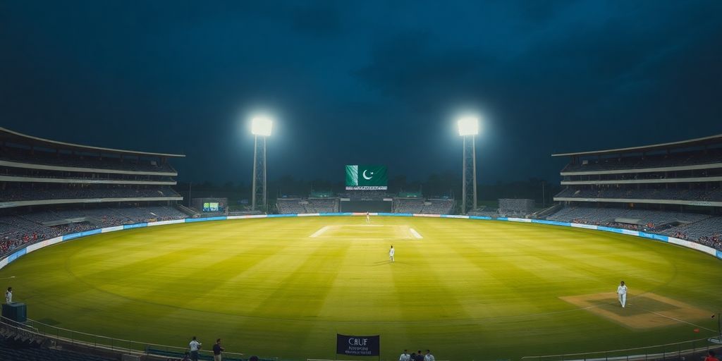 Cricket stadium, Pakistan flag