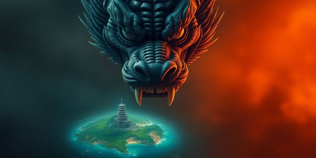 Chinese and Taiwanese flags clashing with a worried expression.