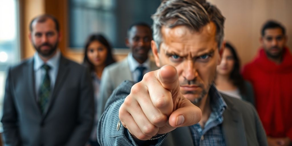Man gesturing to stop people, looking serious.
