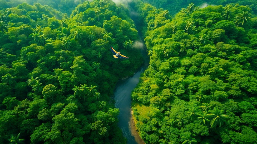 Dense Amazon rainforest canopy with a winding river.