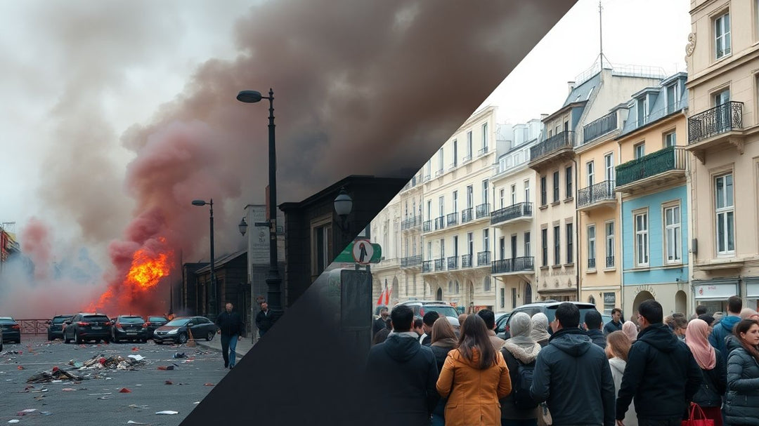 UK riots and European immigration scenes.