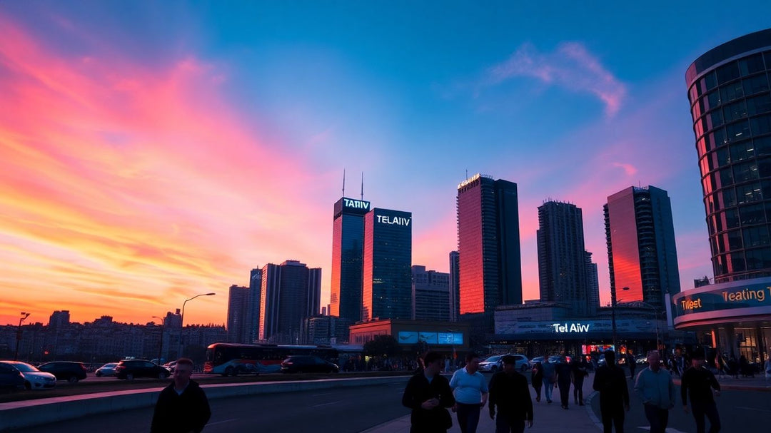 Tel Aviv cityscape at dusk, a global startup hub.