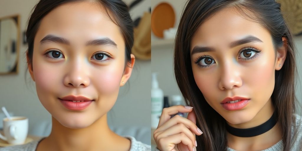 Gen Z faces with contrasting skincare and makeup looks.