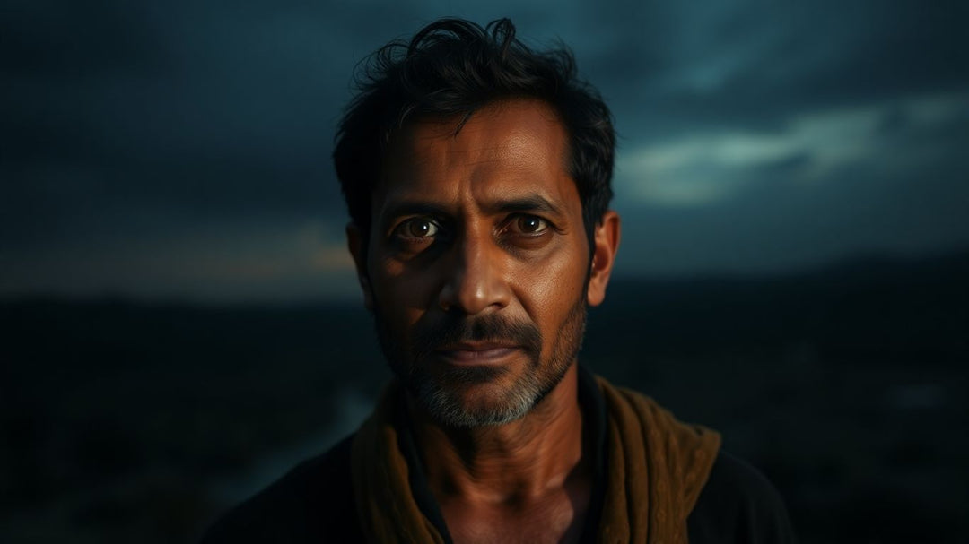 Sombre portrait of Zubeen Garg with Assamese landscape