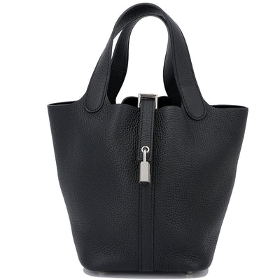 HERMÈS Picotin Lock PM handbag in Black Clemence leather with Palladium hardware
