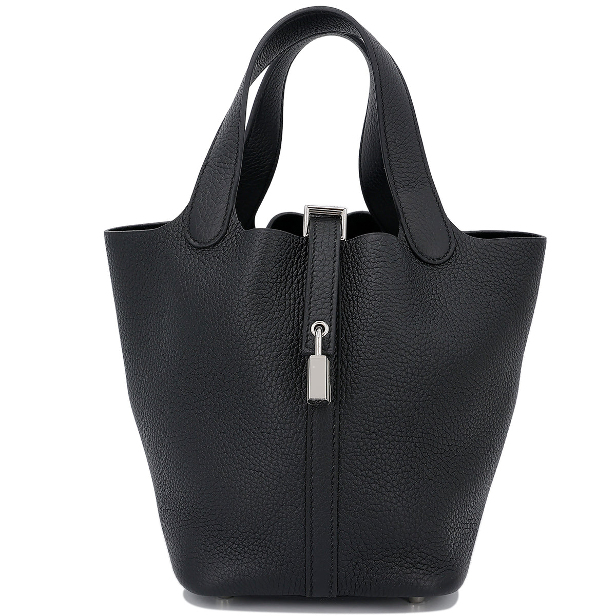 HERMÈS Picotin Lock PM handbag in Black Clemence leather with Palladium hardware