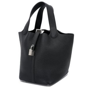 HERMÈS Picotin Lock PM handbag in Black Clemence leather with Palladium hardware