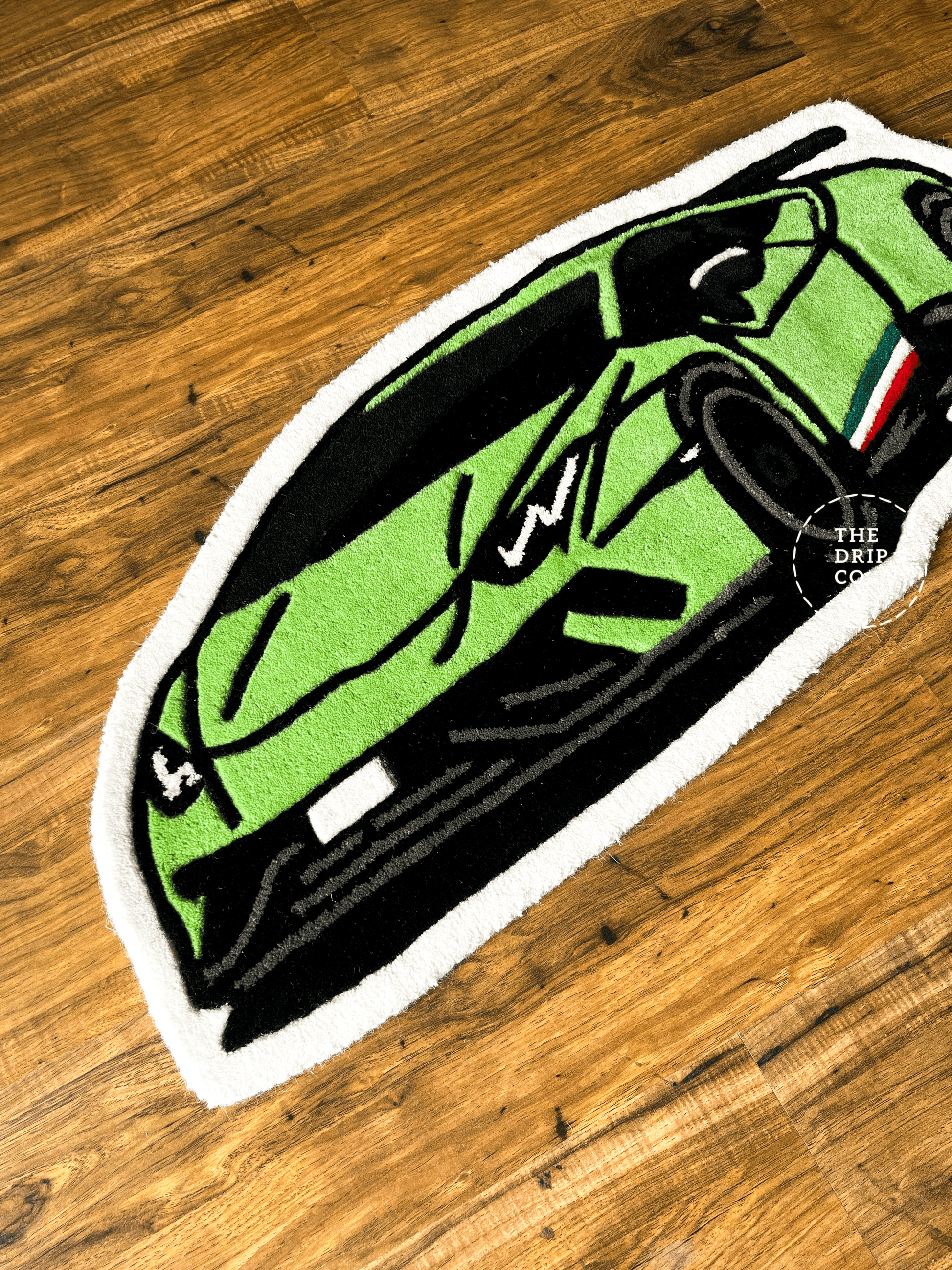 Green Sports Car  Hand Tufted Rug