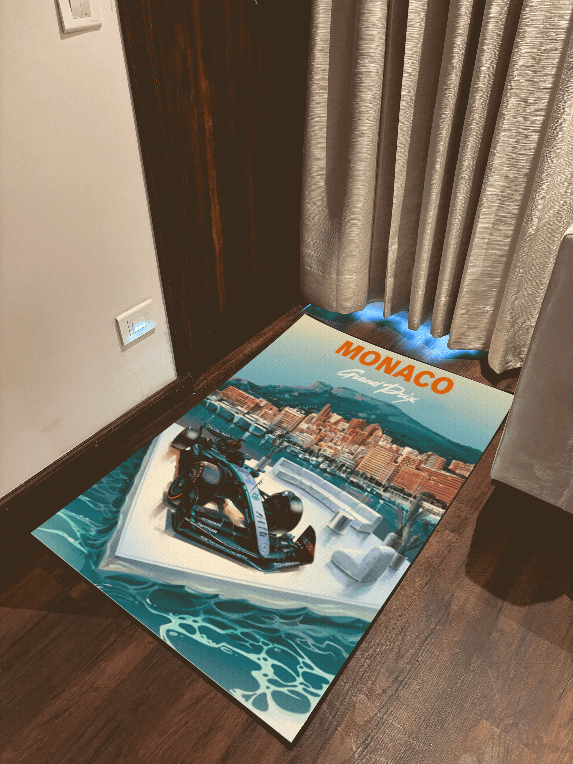 Monaco Fan Art Printed Washable Rug