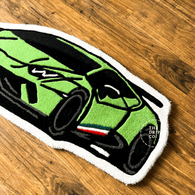 Green Sports Car  Hand Tufted Rug