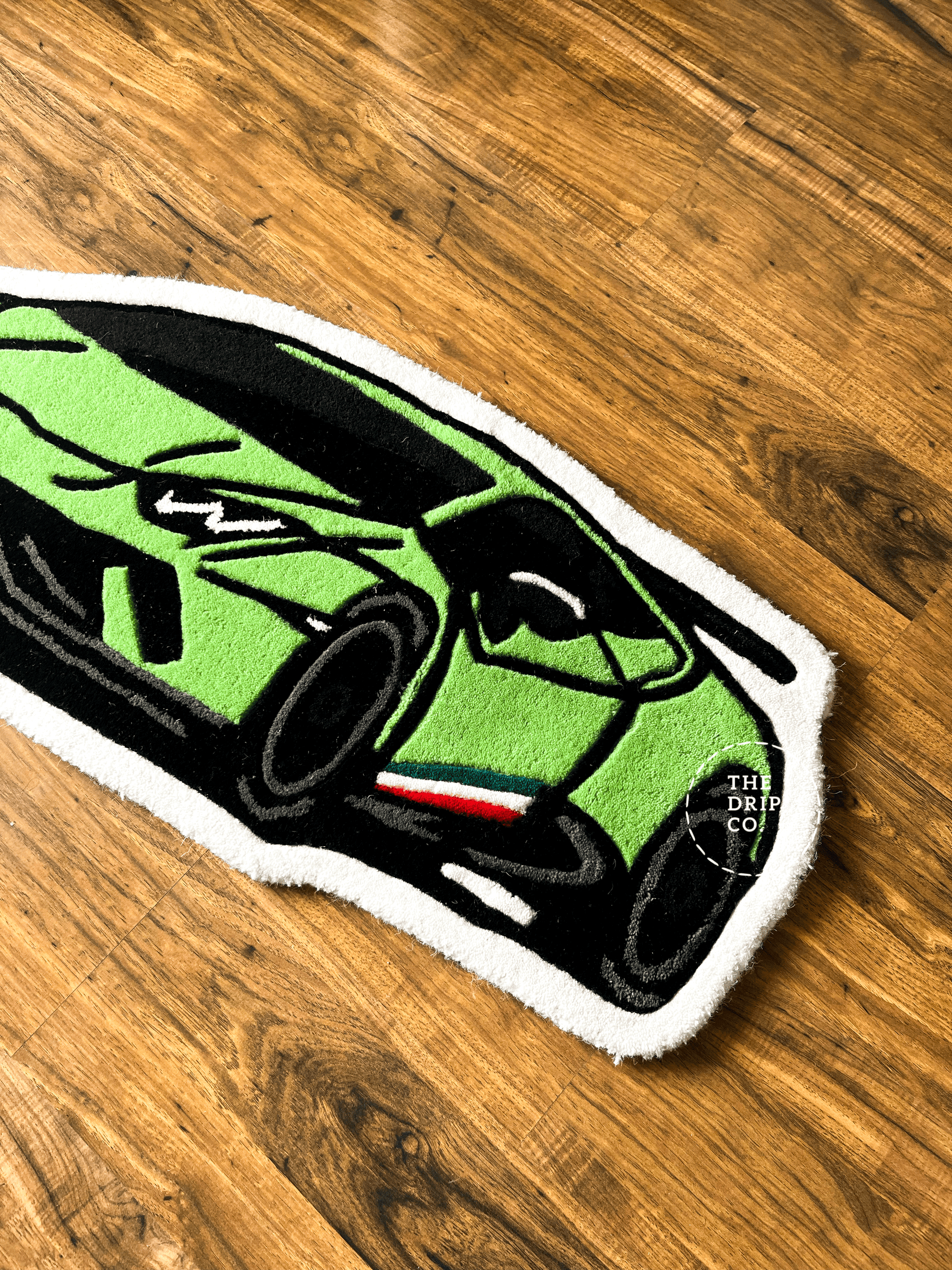 Green Sports Car  Hand Tufted Rug