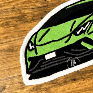 Green Sports Car  Hand Tufted Rug