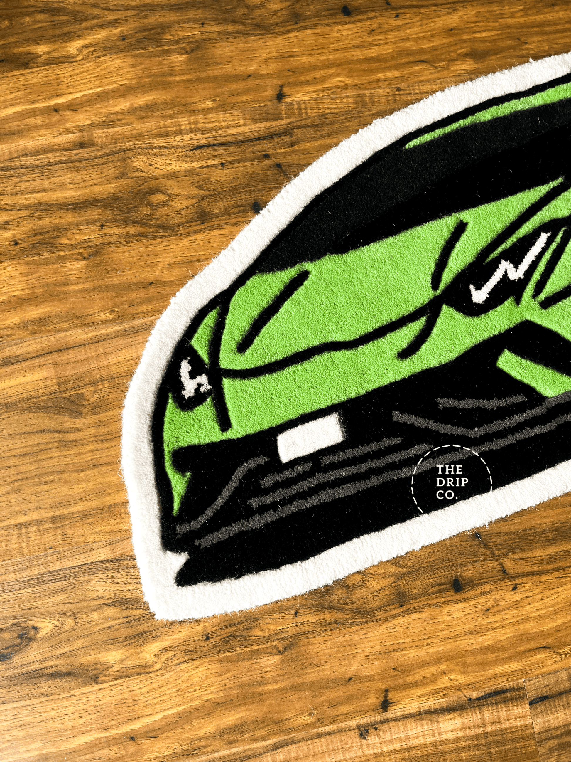 Green Sports Car  Hand Tufted Rug