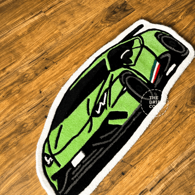 Green Sports Car  Hand Tufted Rug